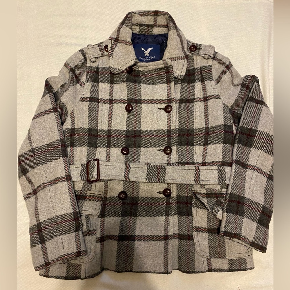 American Eagle Wool Blend plaid Pea Coat - XL